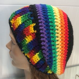 Rainbow pride slouchy hat hand crochet by me new item hot off the hook 🧶#304